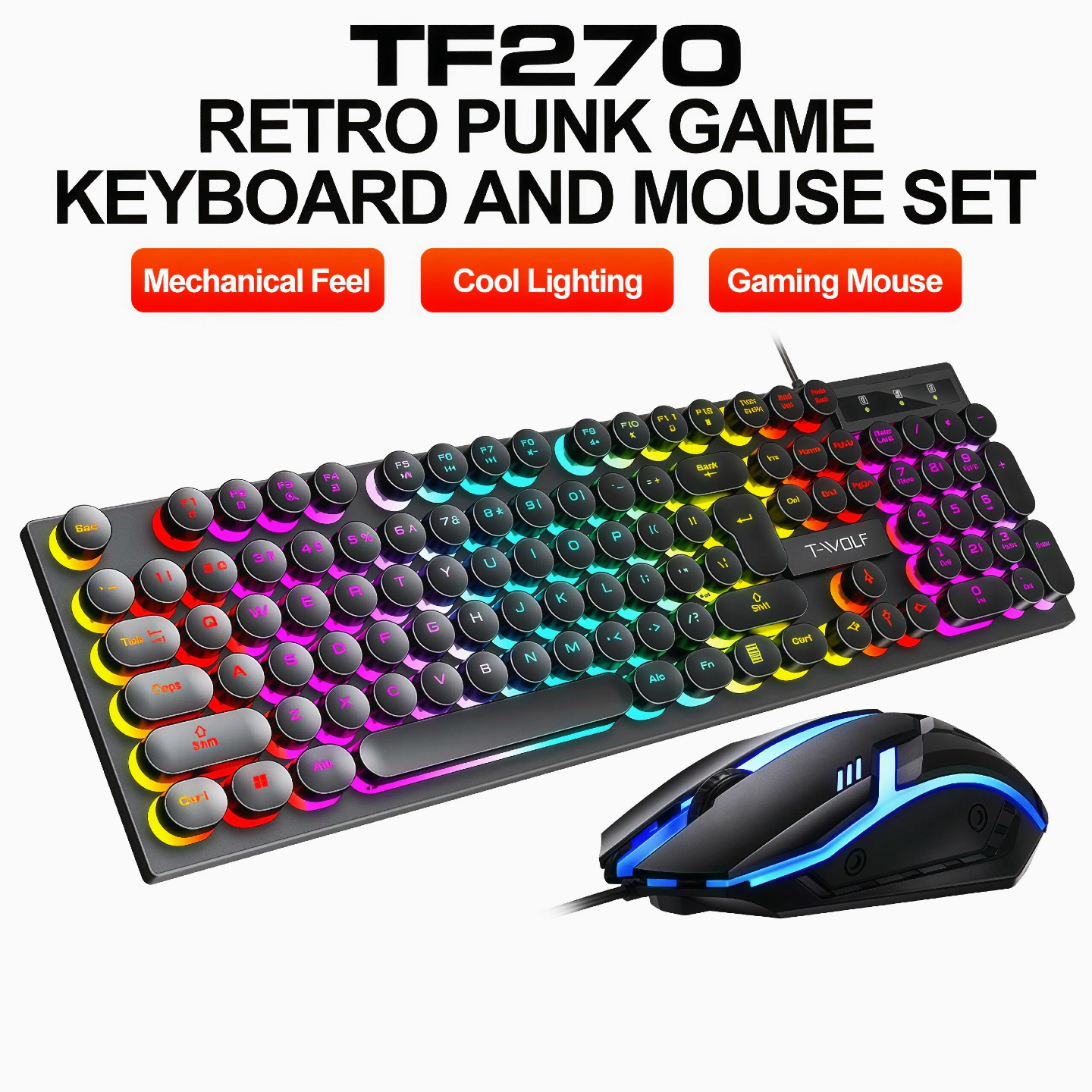 Gaming Keyboard Extension - RGB Wired Gaming Keyboard Mouse Combo