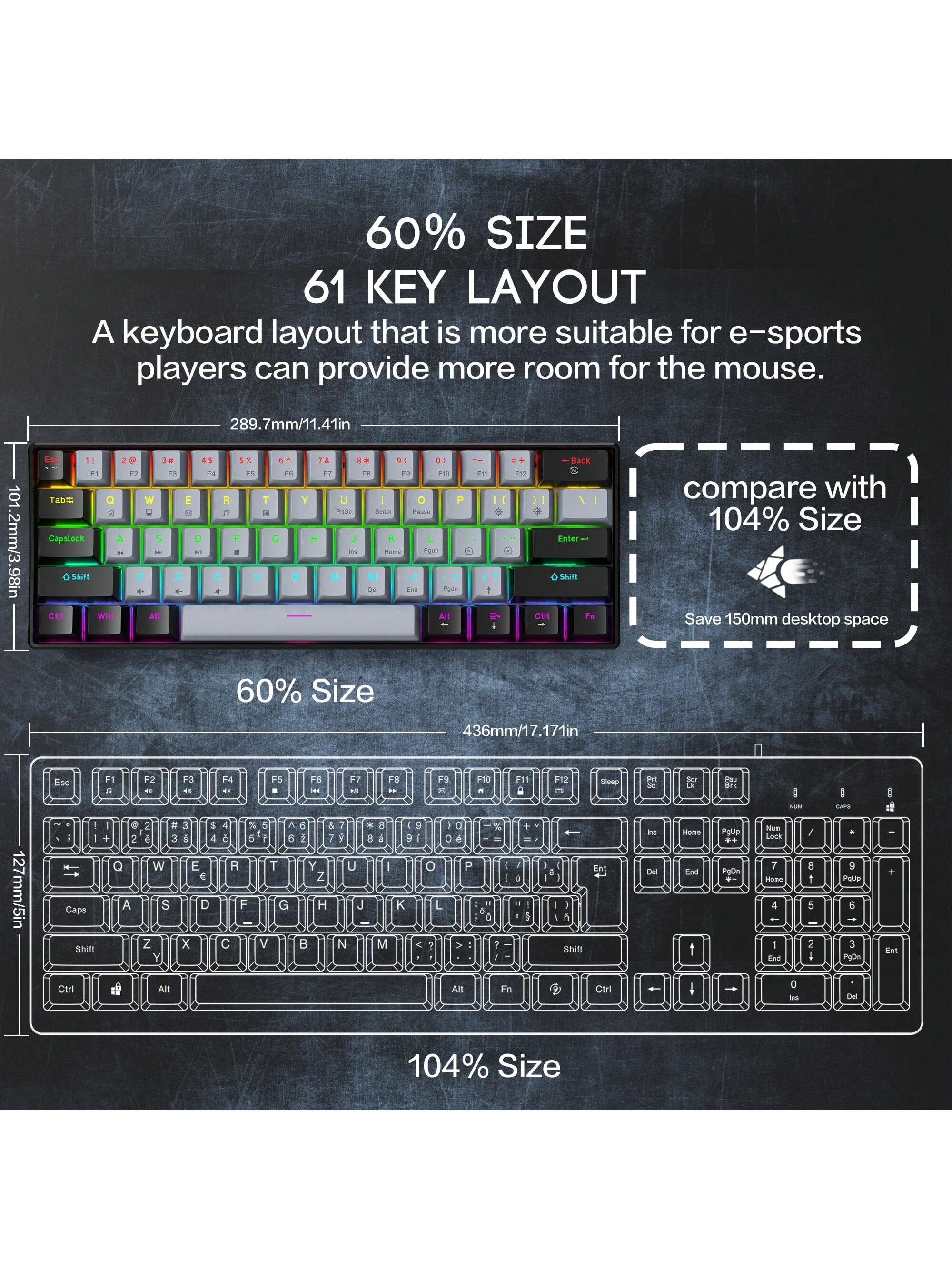 60% Wired Gaming Mechanical Ke - Gaming Keyboard 1 Hand ulasan dan harga