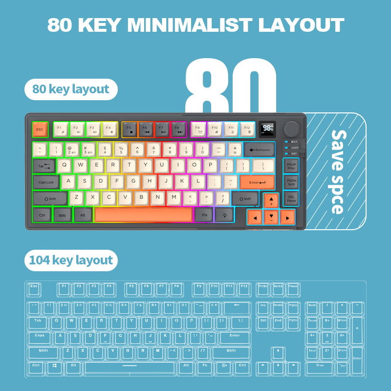Dual-Mode 80 Keys Wireless Gam - Gaming Keyboard Ergonomic ulasan dan harga