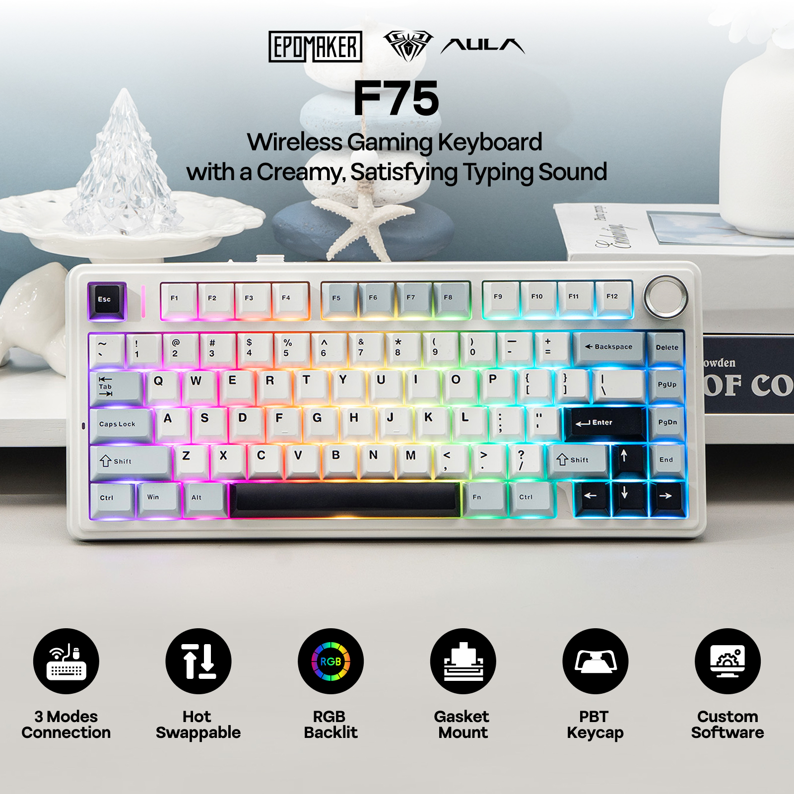 EPOMAKER x AULA F75 75% ANSI H - Gaming Keyboard Tkl ulasan dan harga