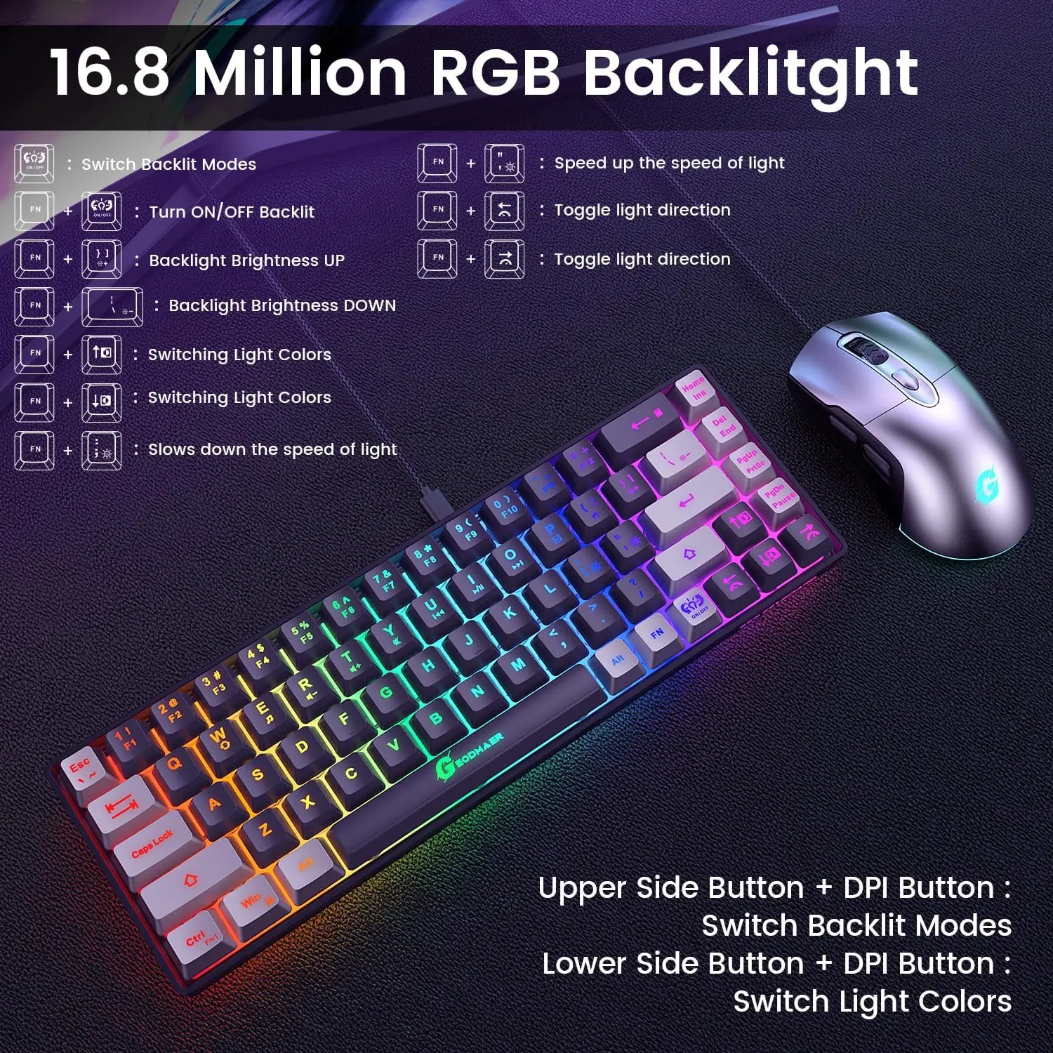 65% RGB Gaming Keyboard & 7200 - Gaming Keyboard Mouse Set ulasan dan harga