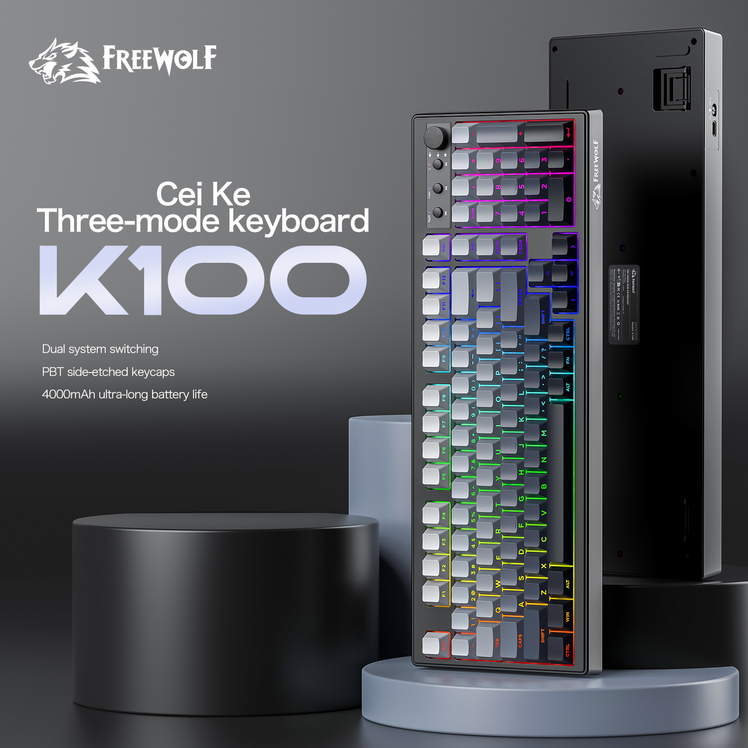 FREEWOLF k100 three-mode silen - Gaming Keyboard Ergonomic ulasan dan harga