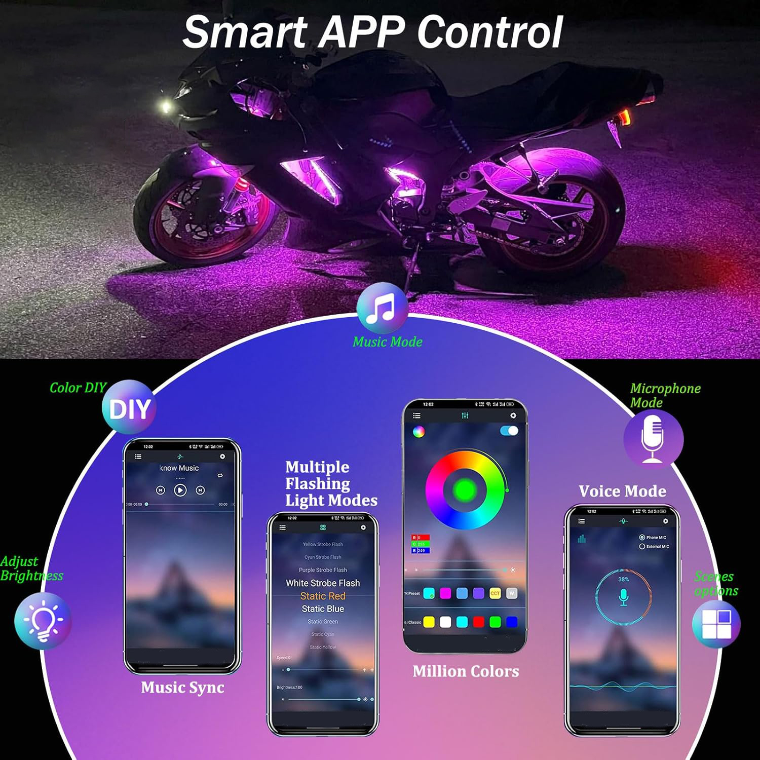 8pcs RGB LED Motorcycle Underg - Rgb Underglow Strip ulasan dan harga